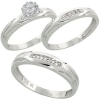 Muški zaručnički prsten od 10k bijelog zlata s dijamantom za muškarce 0. 10 dijamantni rez široke veličine