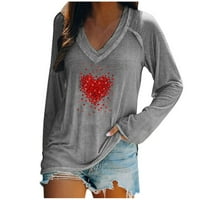 Ženska modna ležerna labava bluza s printom za Valentinovo, pulover s izrezom u obliku slova u i dugim rukavima