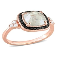 Miabella Women's 2- karat T.W. Crno-bijela maštovita i okrugla izrezana sol i paprika dijamant 10KT ružičasti halo prsten