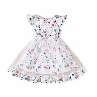 Haljine za djevojčice, male, srednje veličine, kratkih letećih rukava, mrežasti set s printom, sunčana haljina, bijela, 4 do 5 godina