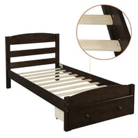 HOMMOO TWIN veličine platforme Okvir kreveta s ladicom za odlaganje, platforma blizanački okvir s drvenim uzglavljem, espresso