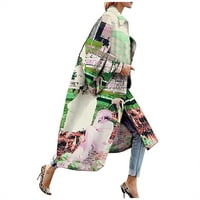 Kardigan modna ženska jakna s džepovima i printom gornja odjeća kardigan kaput dugi kaput ženski kardigani jesen Zelena 3 inča