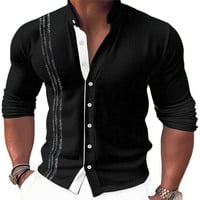 Muška košulja od tunike u donjem dijelu gumba košulje sa stojećim ovratnikom lagana radna bluza crna 2 inča