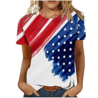 Majice 4. srpnja za žene, modne ljetne košulje kratkih rukava s uzorkom američke zastave sa zvjezdanim prugama, Ležerne majice širokog