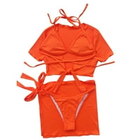 Ženski kupaći kostim četiri jednobojna majica kratkih rukava Tankini kupaći kostimi Na vezanje kratka suknja bikini set