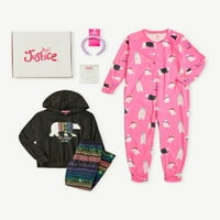 Justice Girls Holiday II Poklon za spavanje Bo - Set uključuje prednji gumb dugih rukava, kapuljaču s dugim rukavima s dno joggera