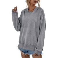 Ženske Ležerne jednobojne široke majice dugih rukava prevelikih rukava Ženske majice s kapuljačom puloveri lagane sive veličine
