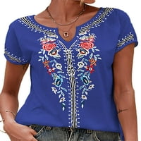 & Ženska ležerna osnovna bluza od tunike kratkih rukava modna majica u etničkom stilu majica za zabavu u bordo boji, u boji, u boji,