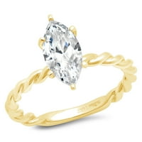 Vjenčani prsten za godišnjicu od 14k žutog zlata s prozirnim imitiranim dijamantom izrezanim markizom, veličine 9,25