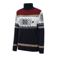 Božićni pleteni džemper za par losa i pahuljica s visokim vratom