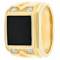 Muški 14K Zlatni sterling srebrni prsten W Black Ony & Cubic cirkonia