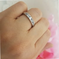 Ženski prsten za godišnjicu od 10k akvamarina i bijelih dijamanata, Bijelo zlato, Veličina 4
