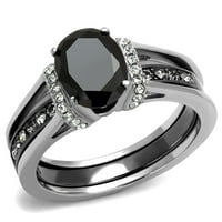 Set uparenih prstenova, ženski set zaručničkih prstenova s crnim ovalnim rezom, Muška ravna narukvica s kosim rubom - veličina 910