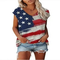 Ženska seksi majica s izrezom u obliku slova U i američkim zastavama, ženska ležerna majica s tunikom