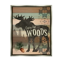 Studell Uživajte u drvenim uzorkama Moose Animals & Insects Slikanje sivog plutara uokvirenog umjetničkog tiska Zidne umjetnosti