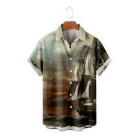 Havajska majica za kuglanje kratkih rukava s gumbima smiješna majica za plažu u obliku karte, jedrilica, uljni tisak, džep na prsima,