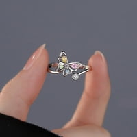 Prstenovi za žene i djevojke od sterling srebra s leptirom i dijamantom u boji, rotirajući podesivi prsten za otvaranje, pokloni