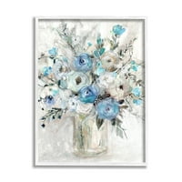 Sažetak aranžmana plave ruže, botaničko i Cvjetno Slikarstvo, zidni tisak u bijelom okviru