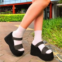 _ / Ženske sandale s masivnom platformom, sandale na klin, jato s visokom potpeticom, crna Veličina 7