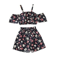 Komplet odjeće za djevojčice dječje veliko odijelo s cvjetnim printom gornji dio s naramenicama s okruglim vratom elastične kratke