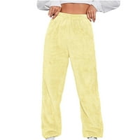 Hlače za žene modne ženske tople sportske tajice za fitness, zimske hlače od flisa-tajice žute boje 516567