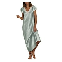 Ženska haljina s kratkim rukavima S izrezom u obliku slova U, dnevna odjeća, pidžama, duga haljina, spavaćice, pidžama u boji u boji