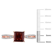 Zaručnički prsten od 2 karatnog granata i 14 karatnog dijamanta od ružičastog zlata s podijeljenim drškom