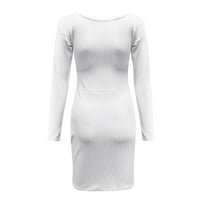 jesenske haljine za žene haljine za žene s izrezom u obliku slova u i dugim rukavima, tanki topli džemper u bijeloj boji