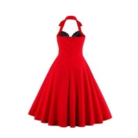 Ženske Ležerne haljine Za ljeto od crvenog poliestera, ženska Vintage haljina Na točkice s naramenicama, Retro haljina s cvjetnim