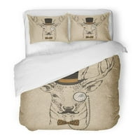 Set posteljine s portretom jelena u retro hipsterskom stilu, prekrivač od popluna od jastuka za ukrašavanje kućne posteljine