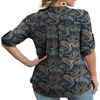 Chama Women Plus Veličina rukava s rolama tunike Paisley cvjetni print v Neck Henley majice casual bluza za žene