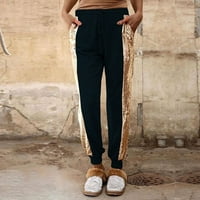 Ženske sportske hlače s aktivnim elastičnim pojasom u boji sa šljokicama, hlače s džepovima, Crne ae