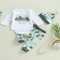 Jesenska odjeća za Dječačiće u A-listi, kombinezon s okruglim vratom s dugim rukavima i printom planine, duge hlače s elastičnom