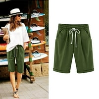 Ženske ljetne pamučne lanene hlače Plus size kratke hlače visokog struka na vezanje hlače za trening na plaži s džepom za slobodno