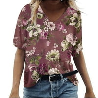 Ženske modne casual majice plus size S izrezom u obliku slova u i slikovitim cvjetnim printom, vrhovi