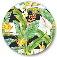 DesignArt 'žuti cvjetovi i tropsko lišće iv' Moderni krug metal zida - disk od 23 godine