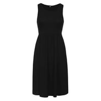 Haljine za žene Bez rukava, jednobojna sunčana haljina srednje duljine s izrezom u obliku slova U, ljetna haljina u crnoj boji u