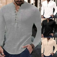 Muška ležerna lanena košulja dugih rukava pamučna lanena bluza labavi vrhovi majice u sivoj boji
