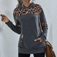 Modna jesenska odjeća za žene dukserica s dugim rukavima Leopard krpa majica s kapuljačom U tamno sivoj boji