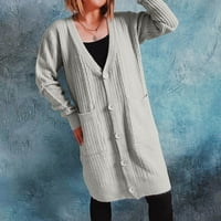Ležerni jesenski džemper s izrezom i dugim rukavima u obliku slova U, kardigan, bluze, vrhovi, krem džemper za žene, jesenska moda
