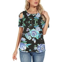 Ženska majica s cvjetnim printom s kratkim rukavima S naramenicama, vrhovima i bluzama Napomena: kupite jednu ili dvije veličine