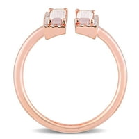 Miabella Women's 1- Carat T.G.W. Ružičasti kvarc i dijamantni naglasak na baguette od 14kt ružičastog zlata otvoreni halo prsten