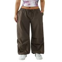 Ženske teretne hlače širokog kroja, jednobojne hlače s vezicama s puno džepova