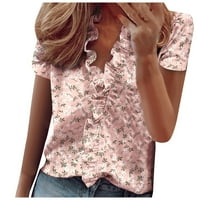 Bluze za slobodno vrijeme s kratkim rukavima s grafičkim printom, Gornji dijelovi za žene u ružičastoj boji 4 inča