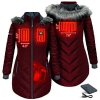 Actionheat Ženska 5V baterija grijana dugačka jakna s krznom - vino - xs