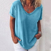 Majice za žene, ležerna majica s izrezom u obliku slova u, jednobojne bluze kratkih rukava, Gornji dijelovi Plus veličine 4 inča