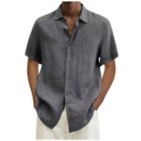 Muška pamučna lanena košulja na kopčanje košulja na plaži kratkih rukava ljetna ležerna obična bluza širokog kroja