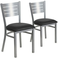 Metalna restoranska stolica Serije A. M. sa srebrnim naslonom i crnim vinilnim sjedalom