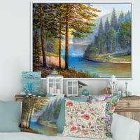 DesignArt 'Sunrise sjaj kroz borovu i jelku šumu' jezero u jezeru uokviren platno zidni art print