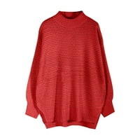 Džemperi za žene, modni obični casual džemperi s okruglim vratom i dugim rukavima, vrhovi u crvenoj boji